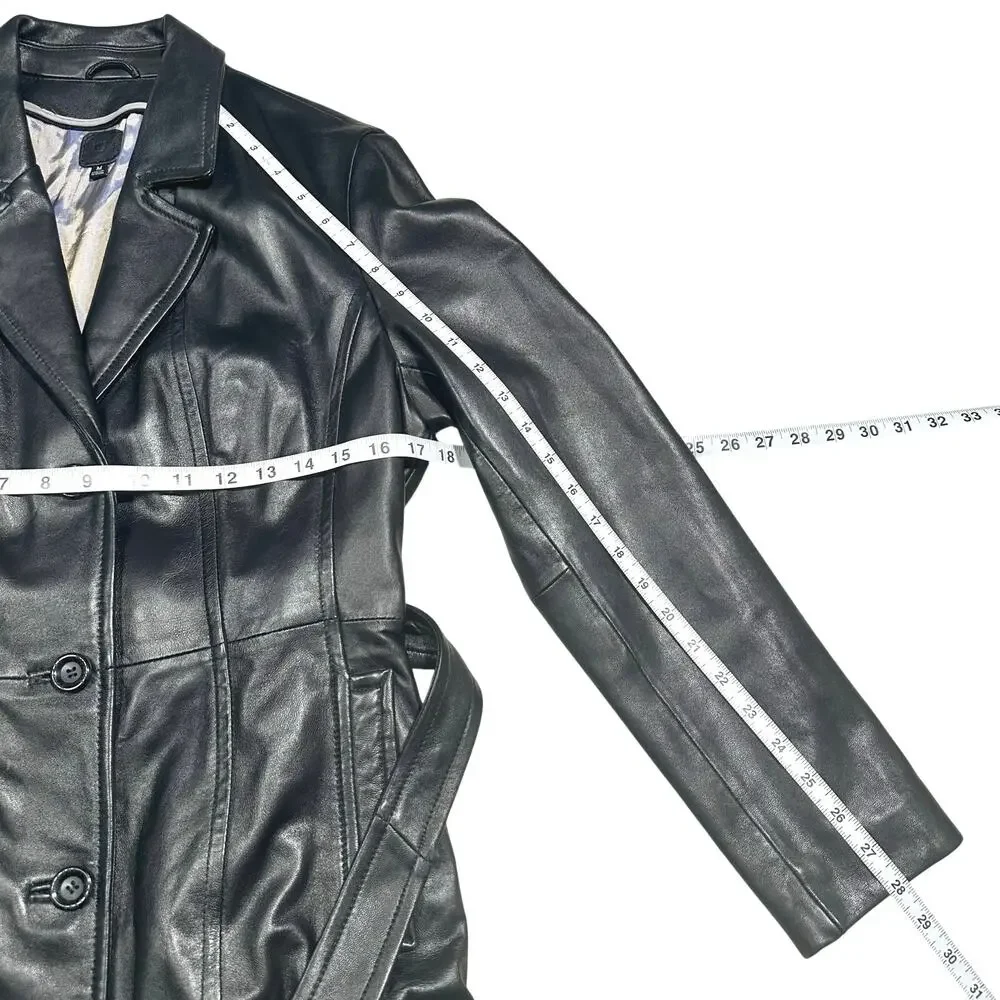 Wilsons Leather | Women | Black Chic Soft Genuine Leather Trench Coat | Medium - Picture 6 of 15
